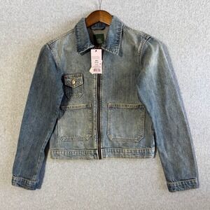 Wild Fable Denim Jacket Workwear XXS Blue NEW Zip Up Utility Crop Trucker